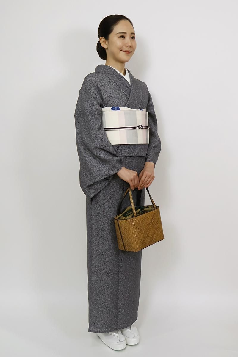 あおき【C-2816-1】絽 江戸小紋 黒色 南天文（反端付）（N）:身丈160