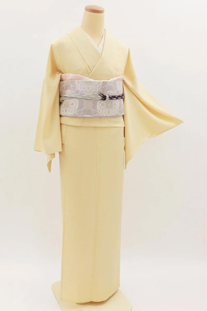 銀座【C-2946】単衣 色無地 蜂蜜色 花唐草の地紋（反端付）（N） :身丈