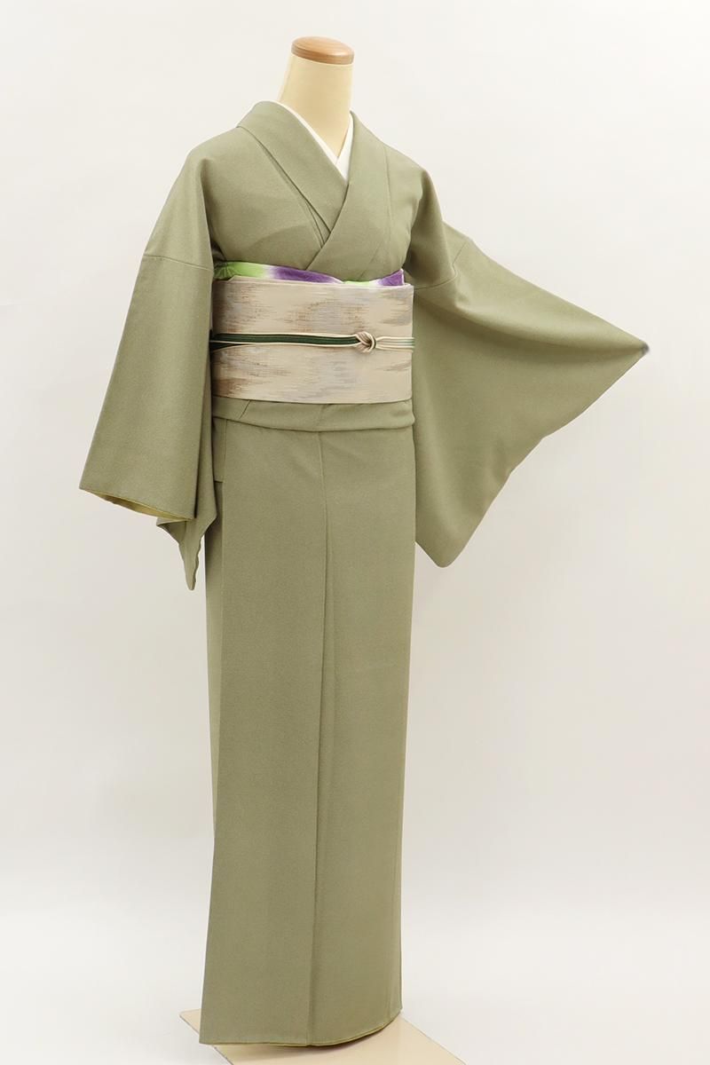 銀座【C-2938】寺山存男作 江戸小紋 緑色系 角通し（落款入・反端付