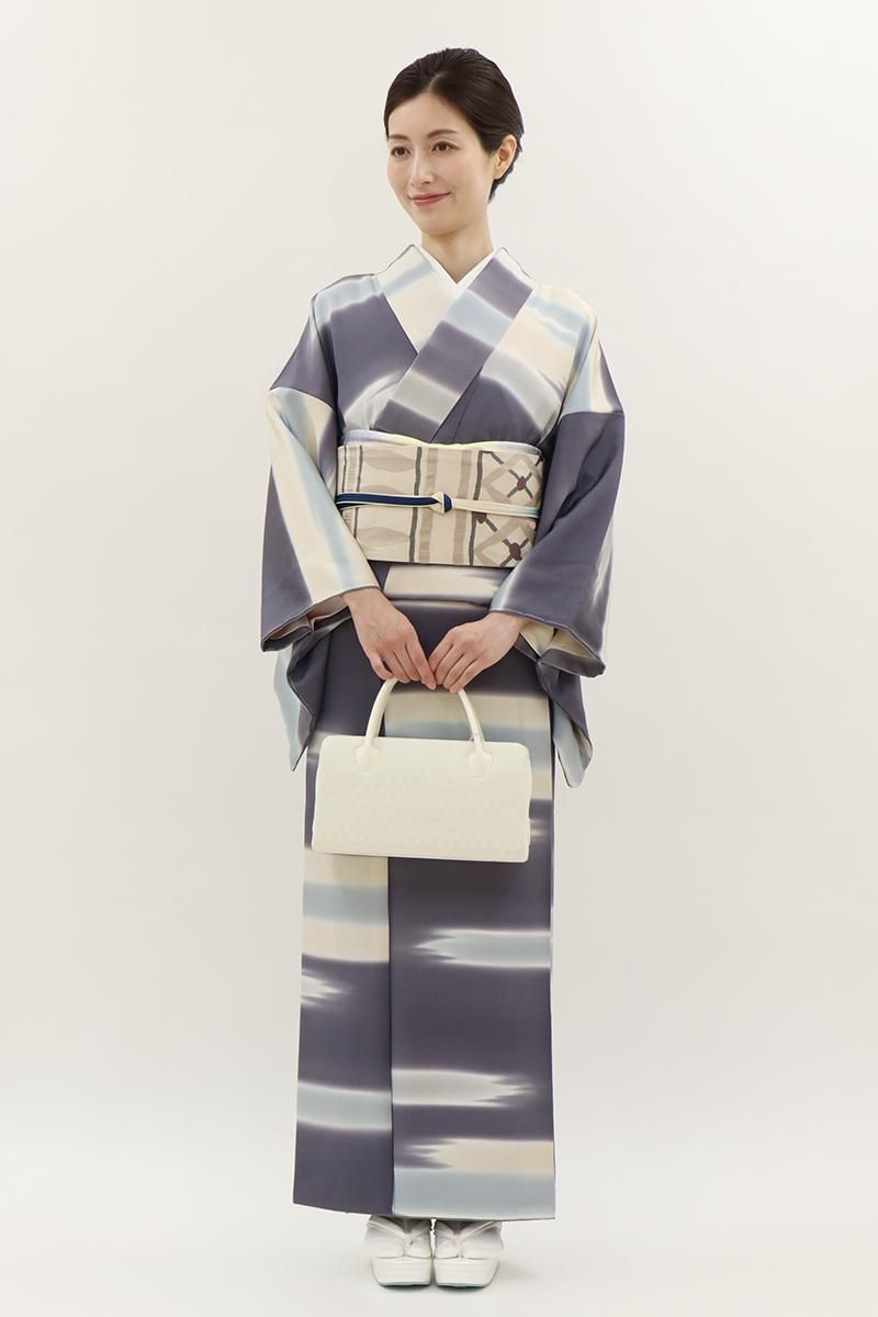 銀座【D-3627】清染居製 小紋 紫色系 霞文（落款入）:身丈163/裄67.5