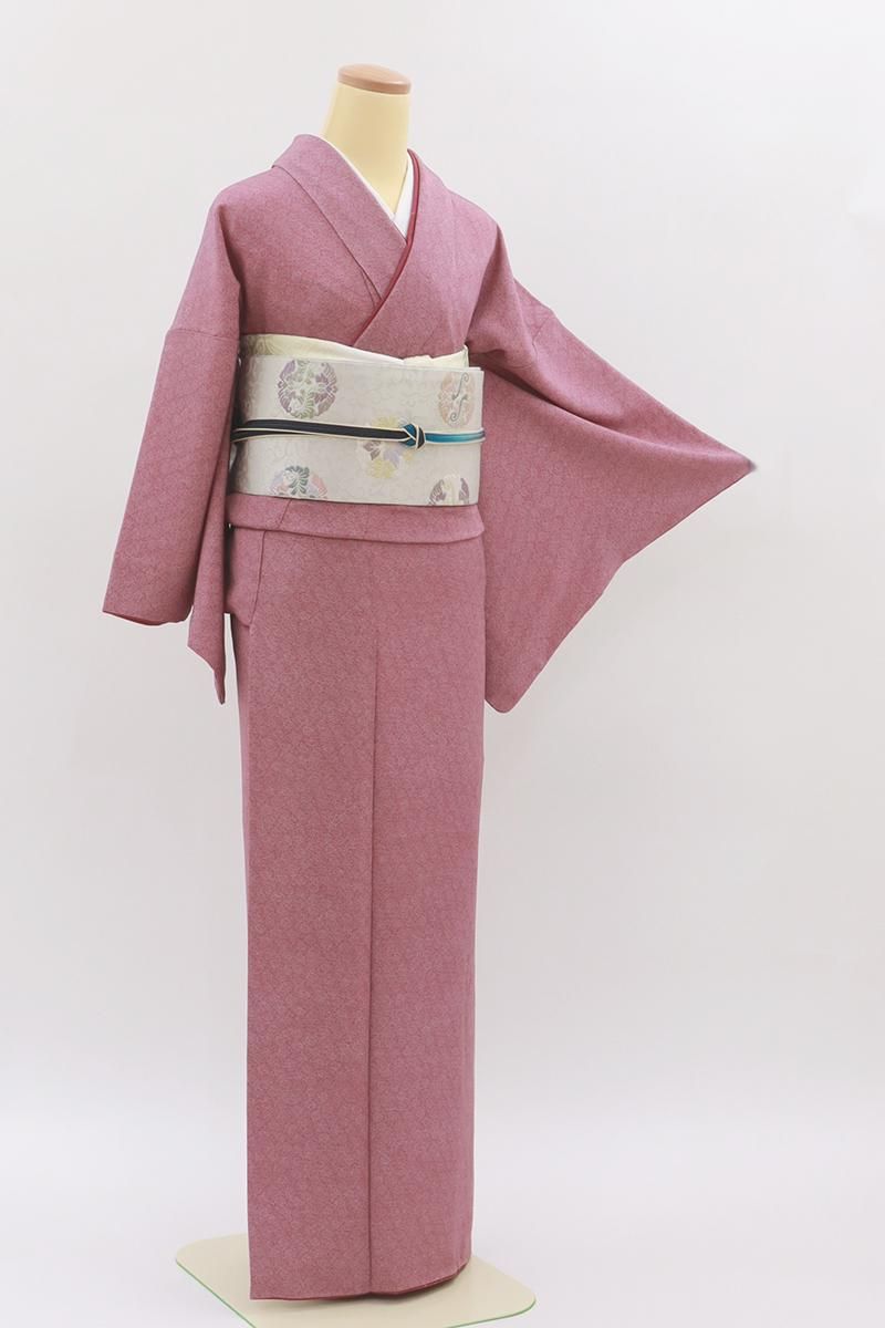 銀座【C-2959】人間国宝 小宮康孝作 江戸小紋 赤色系 牡丹の図（落款入