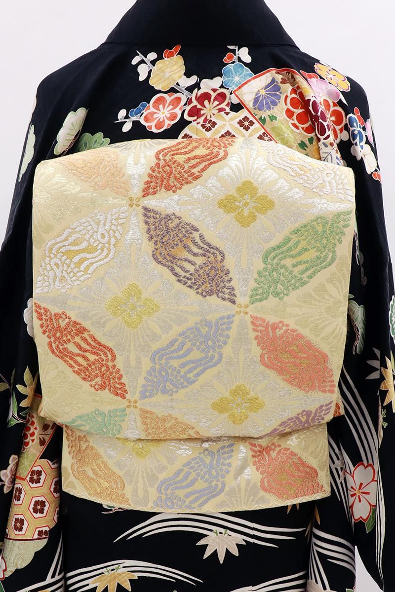 銀座【L-7740】袋帯 黄色系 鳥襷文 - 銀座きもの青木｜長く大切に着