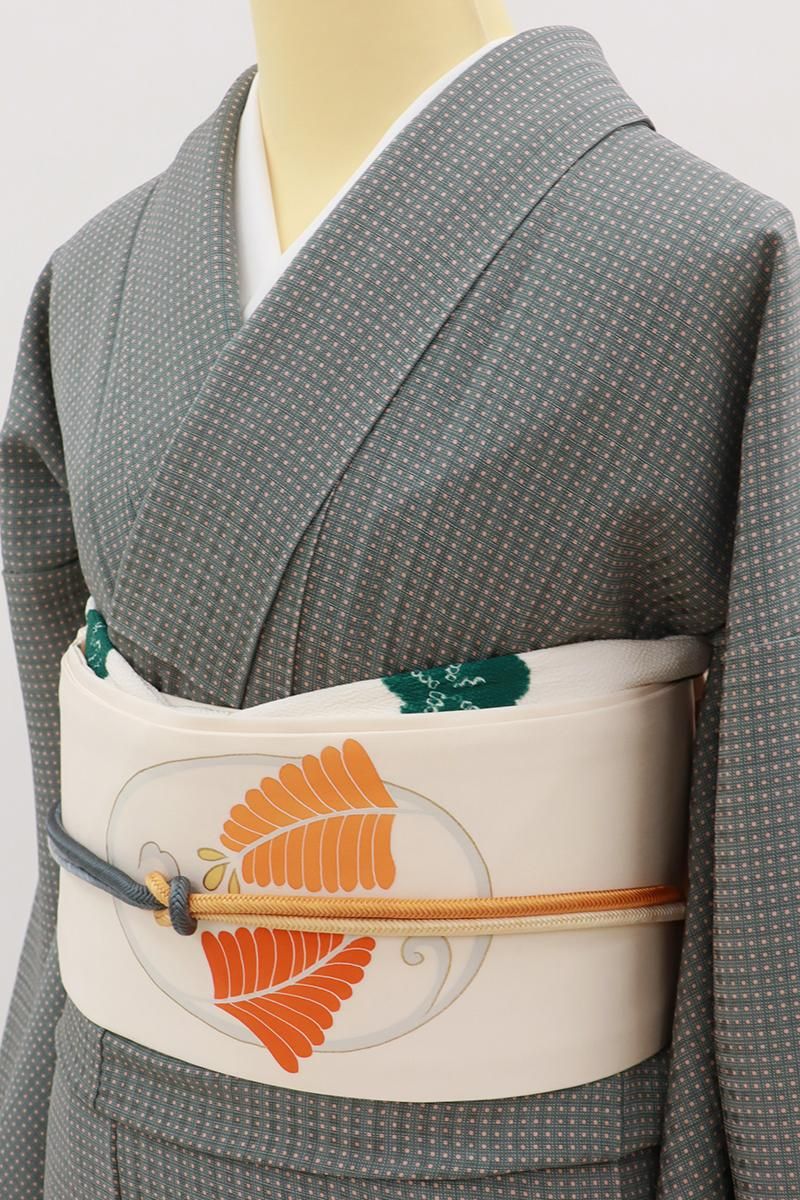 銀座【D-3637】伝統工芸士 田島輝久作 小紋 グレー系 幾何文（落款入