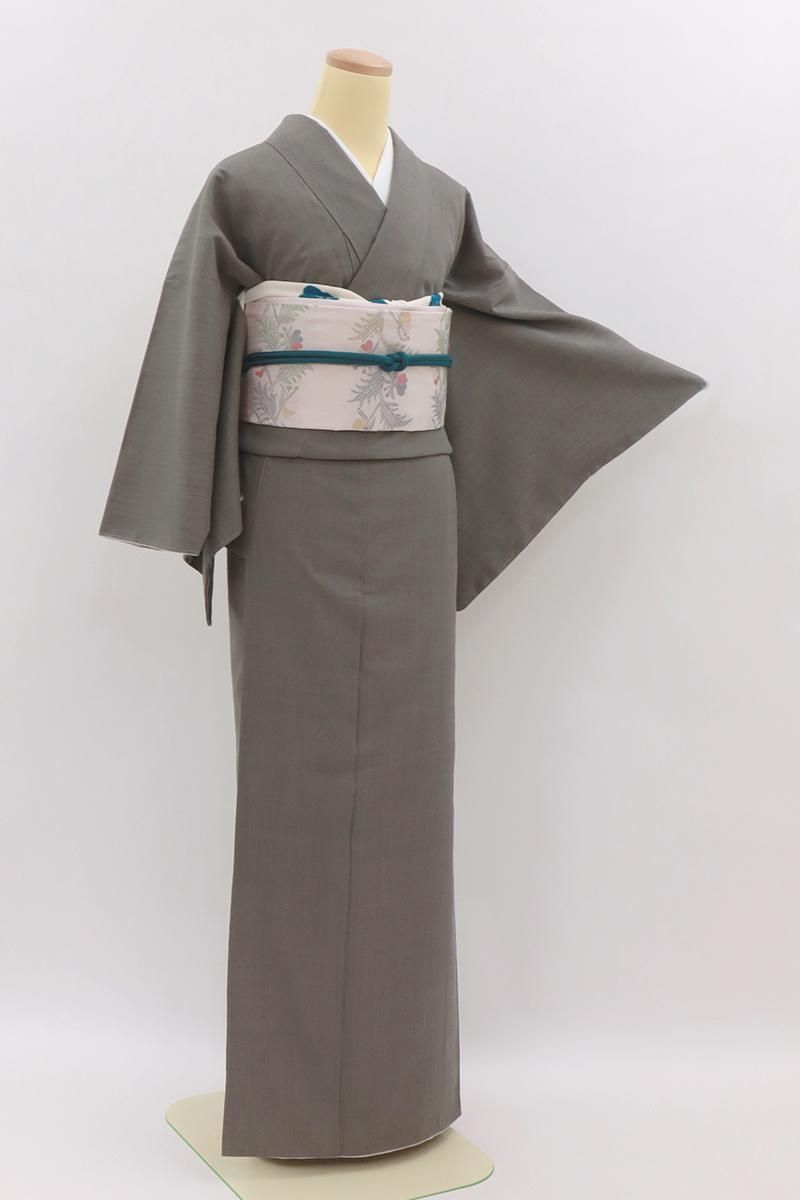 銀座【A-4046】結城紬 グレー系 無地（名古屋三越扱い） :身丈157.5/裄