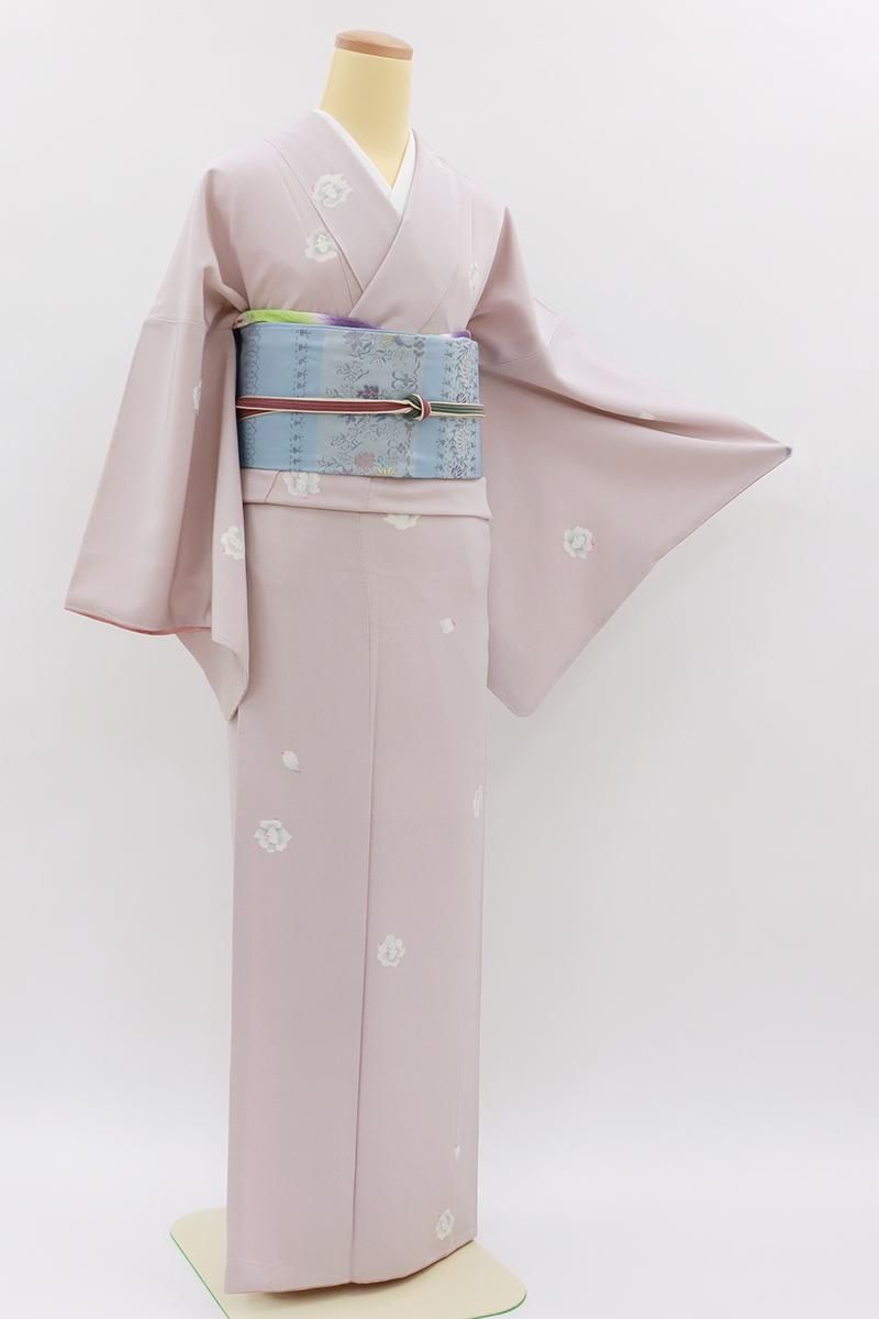 銀座【D-3639】小紋 ピンク系 花の図（反端付） :身丈162.5/裄68.5