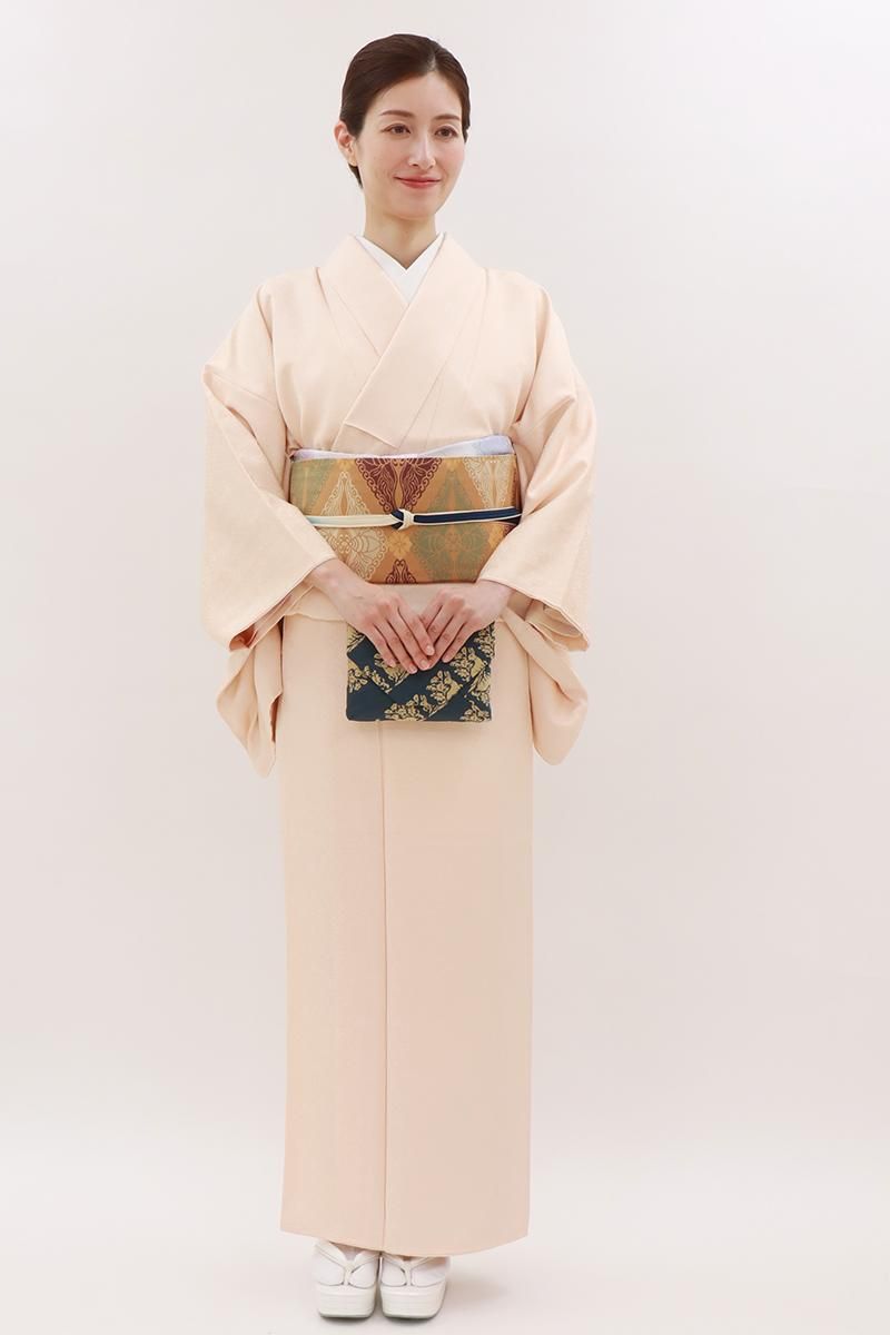 銀座【C-2971】色無地 ピンク系 花唐草の地紋（反端付）（N）:身丈157