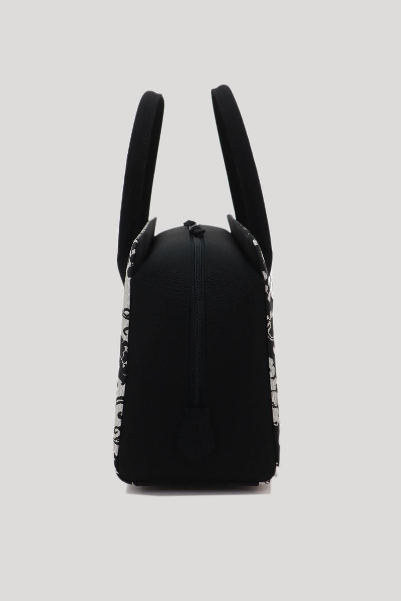 G-3231】利休バッグ 梅鉢に花唐草文 黒色×グレー系 - 銀座きもの青木