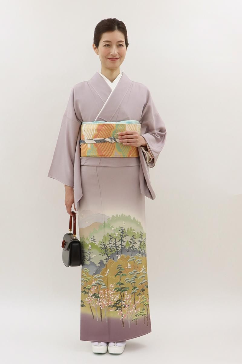 銀座【B-3918】本加賀友禅 星野高志作 染一ッ紋 色留袖 紫色系 風景文