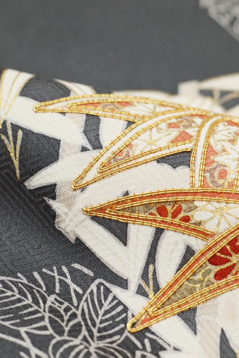 銀座【B-3915】染一ッ紋 色留袖 グレー系 四季花の菱文 :身丈166.5/裄