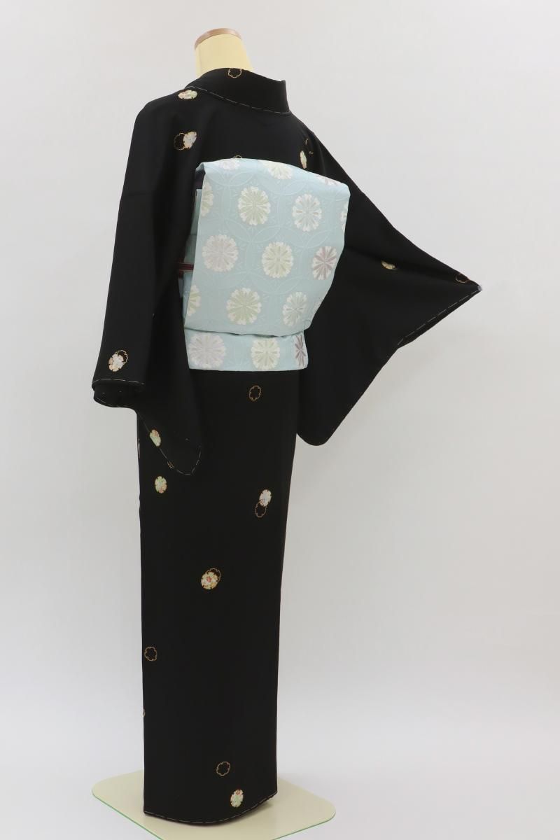 銀座【D-3667】小紋 黒色 雪輪文（反端付・高島屋扱い） :身丈155/裄64