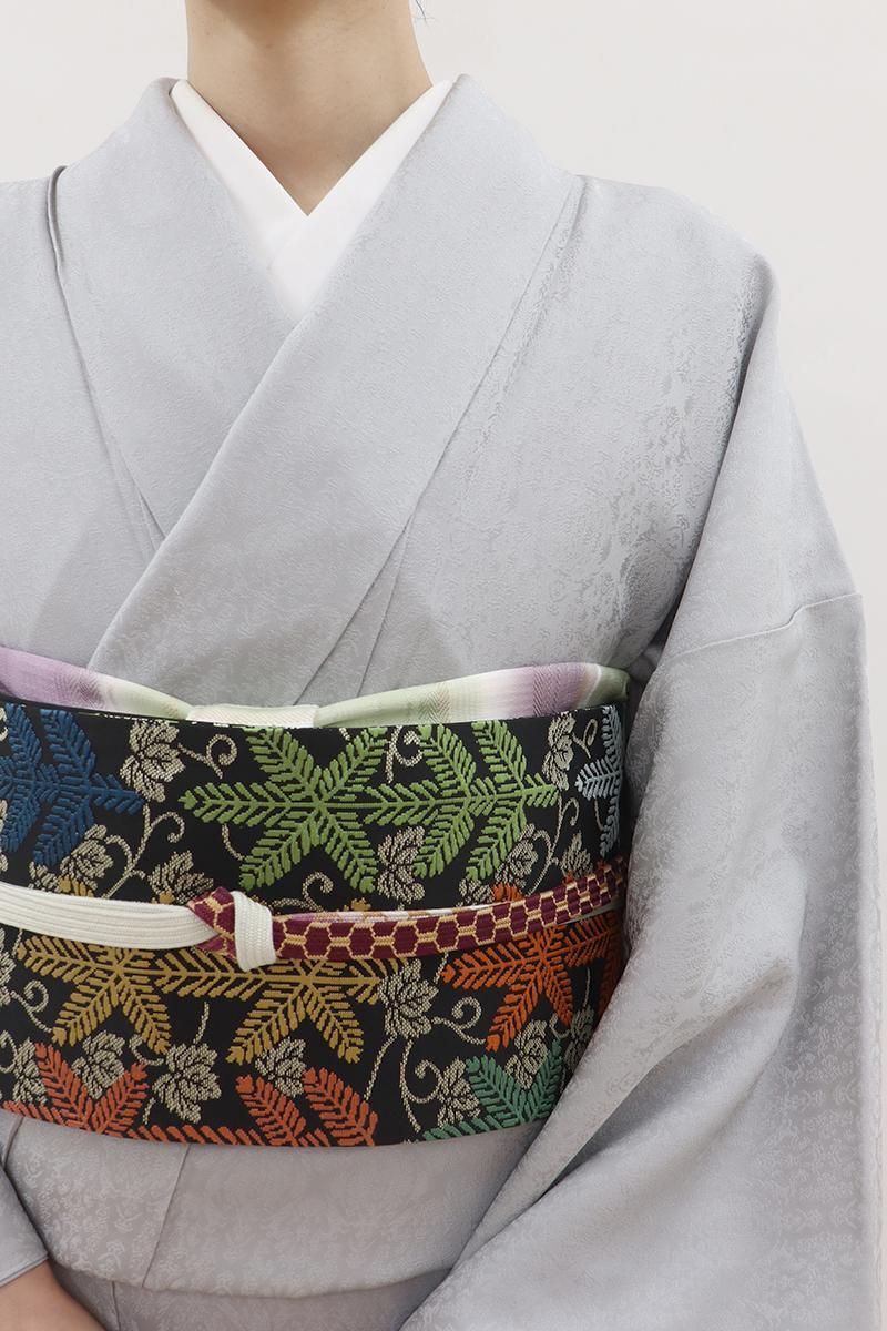 銀座【C-3049】染一ッ紋 色無地 グレー系 装飾文の地紋（三越扱い