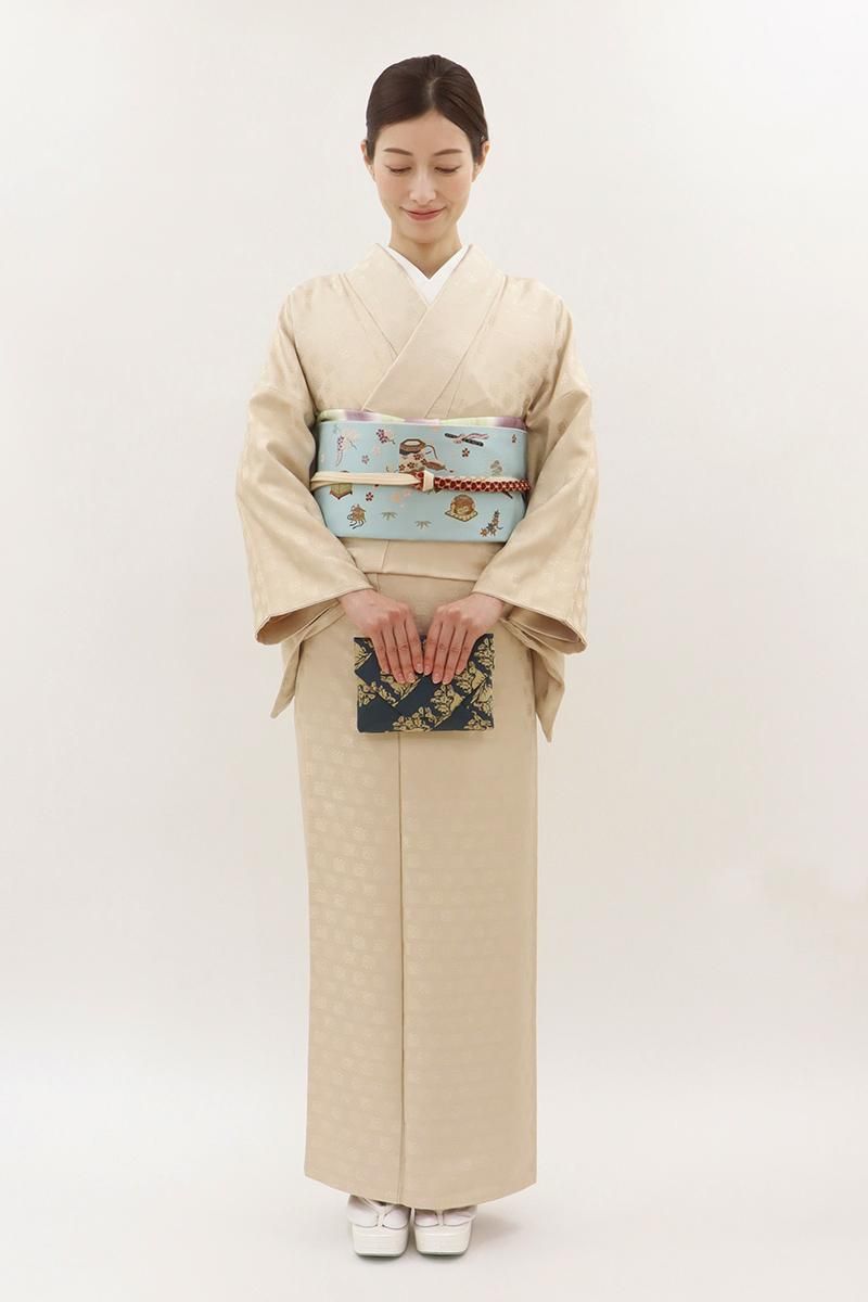 銀座【C-3051】染一ッ紋 色無地 ベージュ系 花兎の地紋 :身丈162/裄68