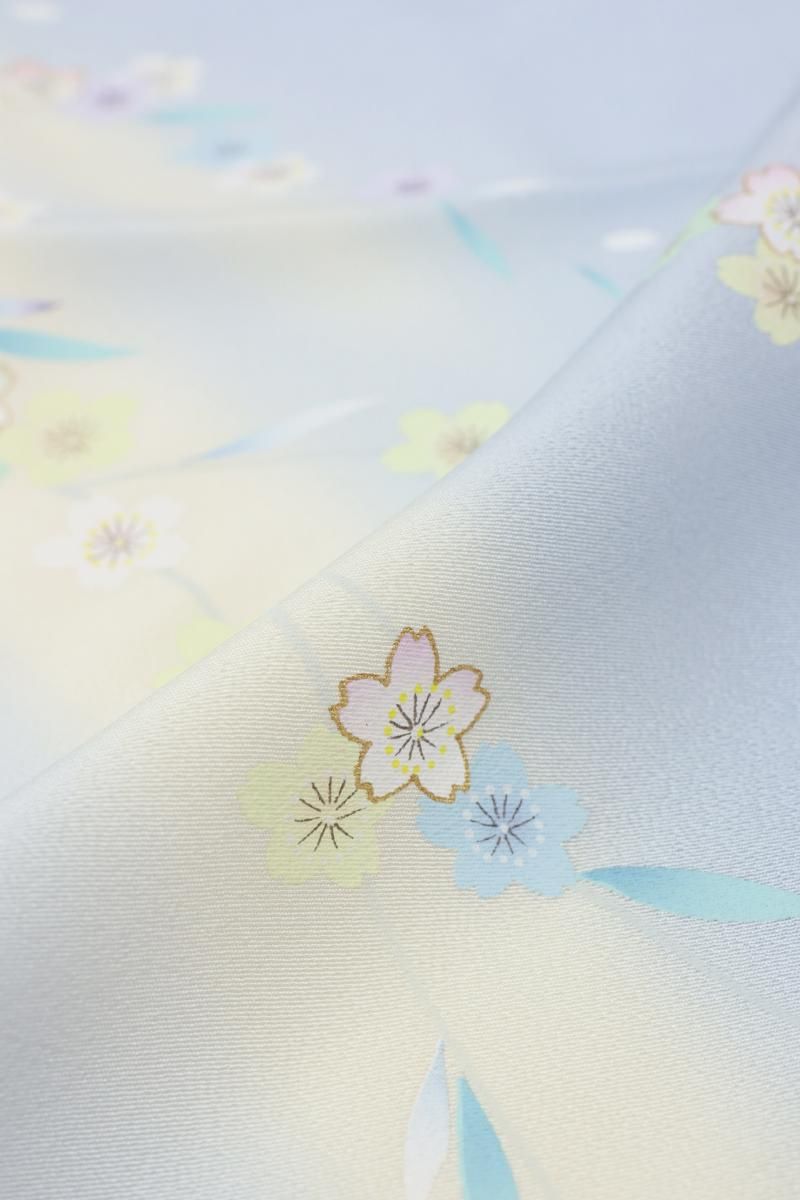 銀座【B-4010】訪問着 淡い青藤色 霞暈かしに枝垂れ桜の図 :身丈156.5