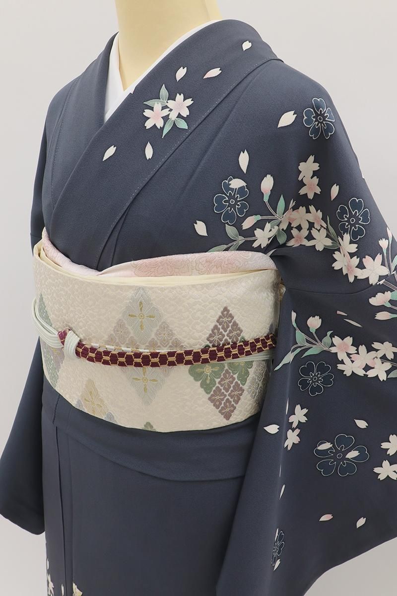 銀座【B-4016】染一ッ紋 本加賀友禅 橋本静華作 訪問着 紺鼠色 四季花