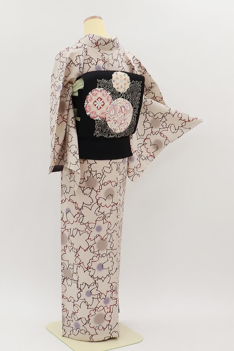 あおき【D-3705】こむさでもーど 縮緬地 小紋 淡い赤香色 桜文（反端付