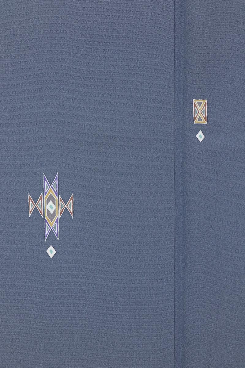 銀座【D-3710】本加賀友禅 澤田谿女作 小紋 藍色系 幾何文（落款入