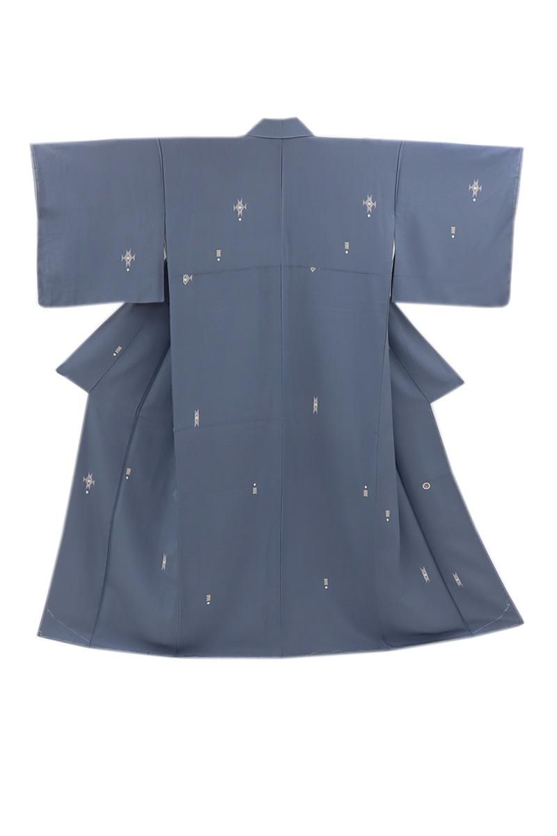 銀座【D-3710】本加賀友禅 澤田谿女作 小紋 藍色系 幾何文（落款入