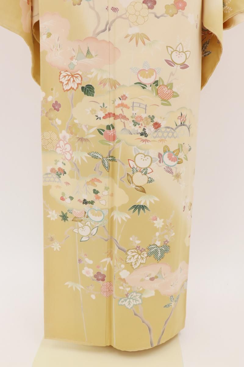 銀座【B-4063】訪問着 クリーム色 四季花文 :身丈160/裄68 - 銀座