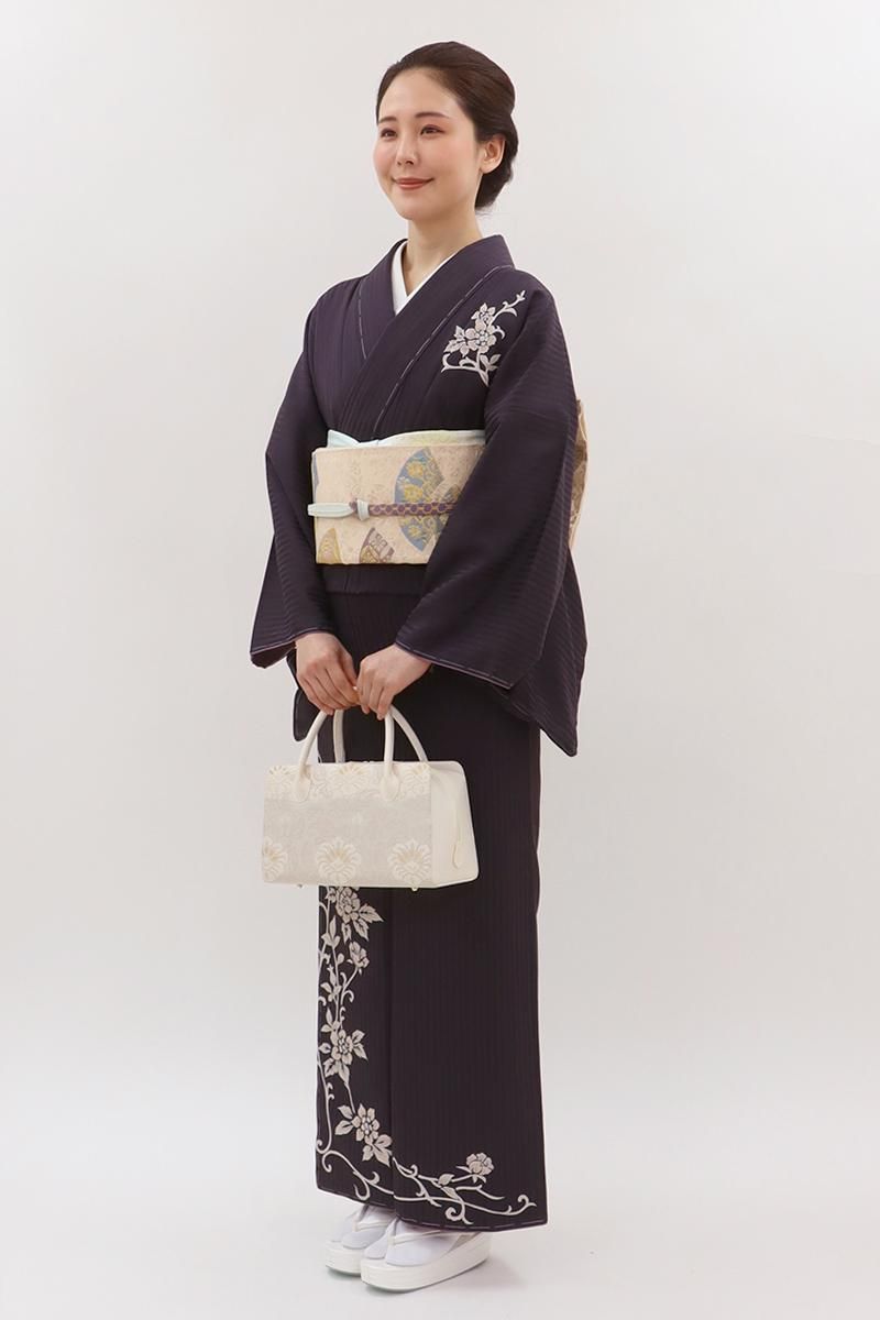 銀座【B-4041】付下げ 茄子紺色 唐花文 :身丈161/裄70 - 銀座きもの