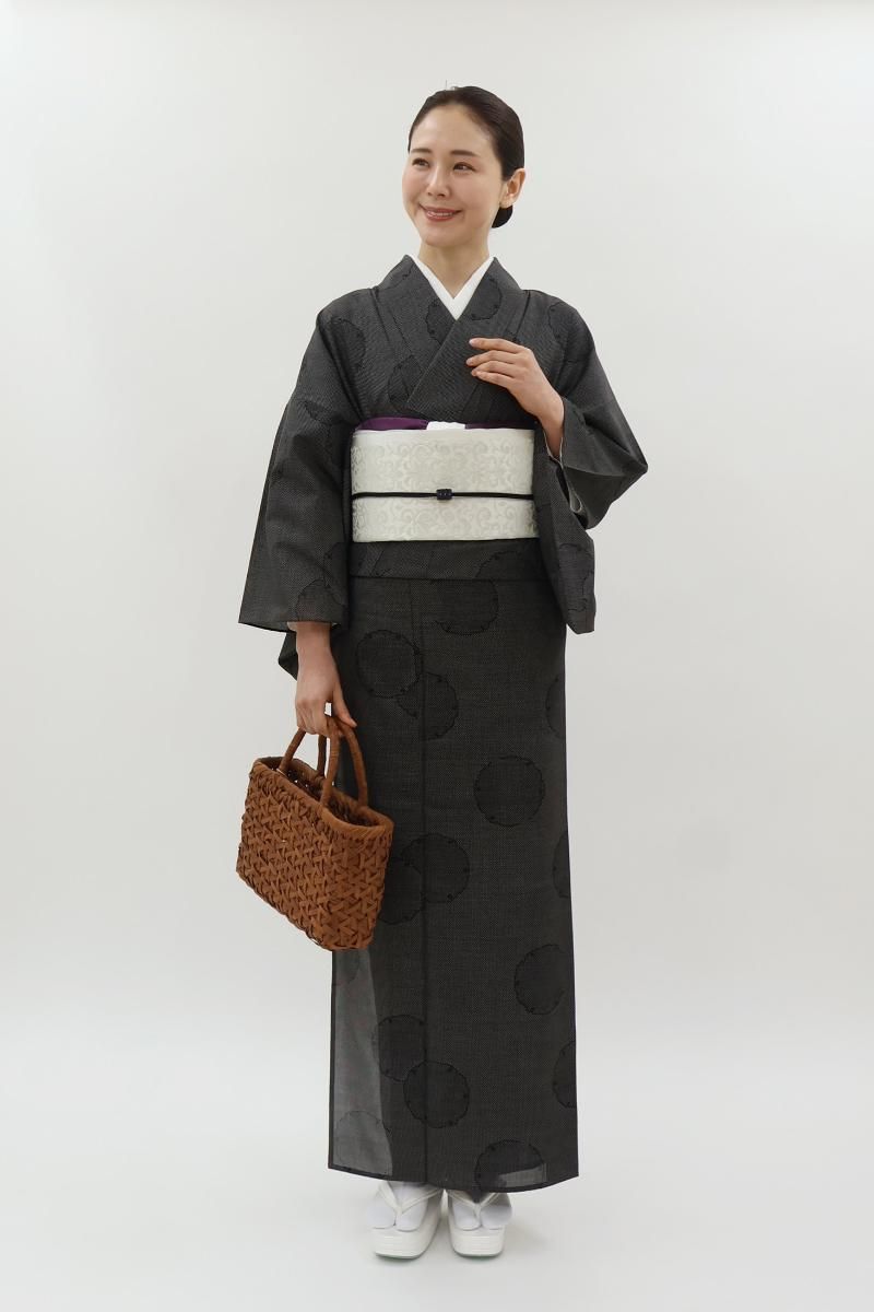 銀座【A-4065】夏大島紬 憲法色 雪輪文（高島屋扱い）:身丈158.5/裄