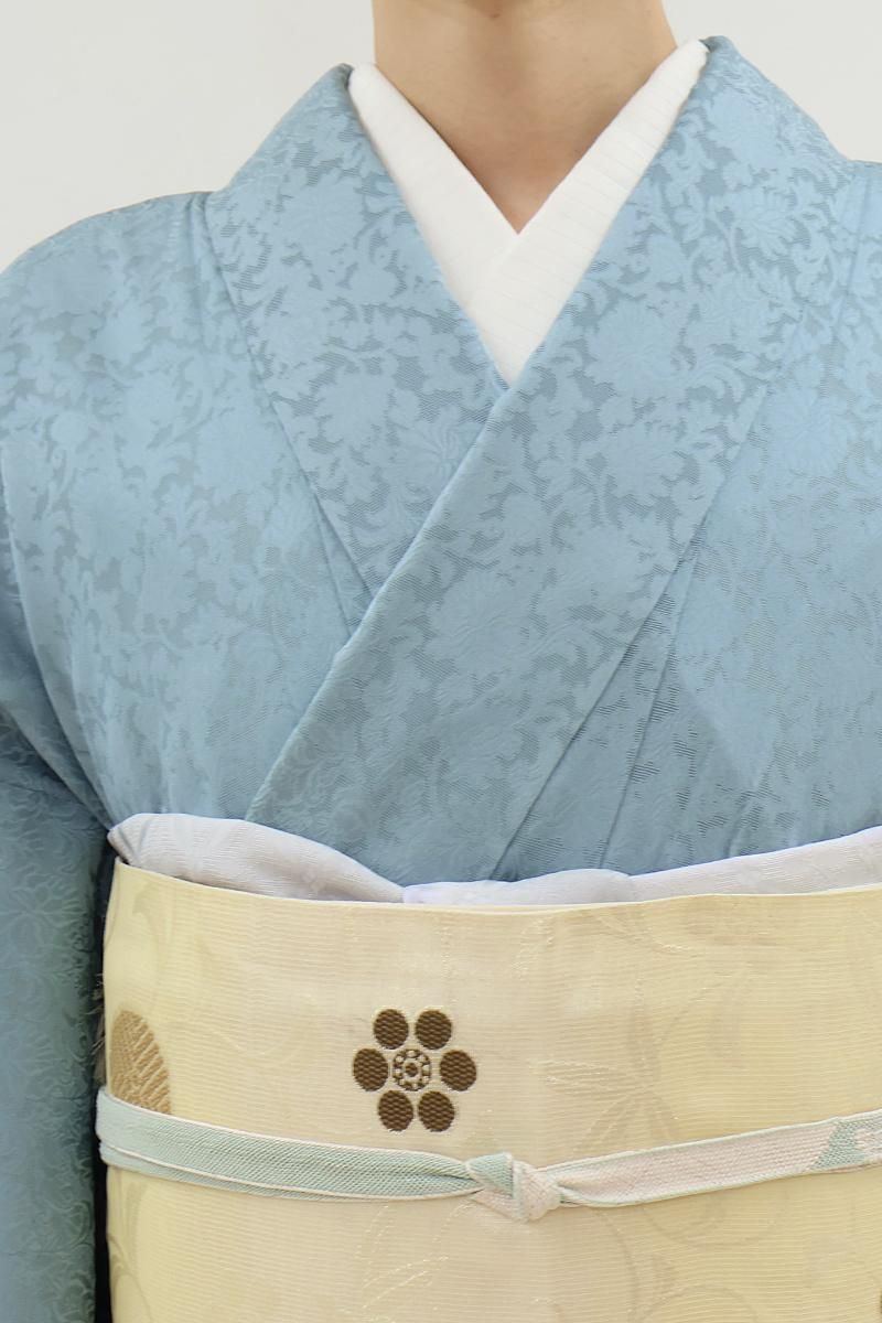 銀座【C-3181】紋紗 色無地 朝縹色 花唐草の地紋 :身丈162.5/裄67.5
