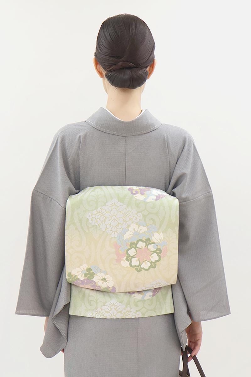 銀座【L-8214】夏 袋帯 多彩な横段暈かしに花菱や花の丸 - 銀座きもの