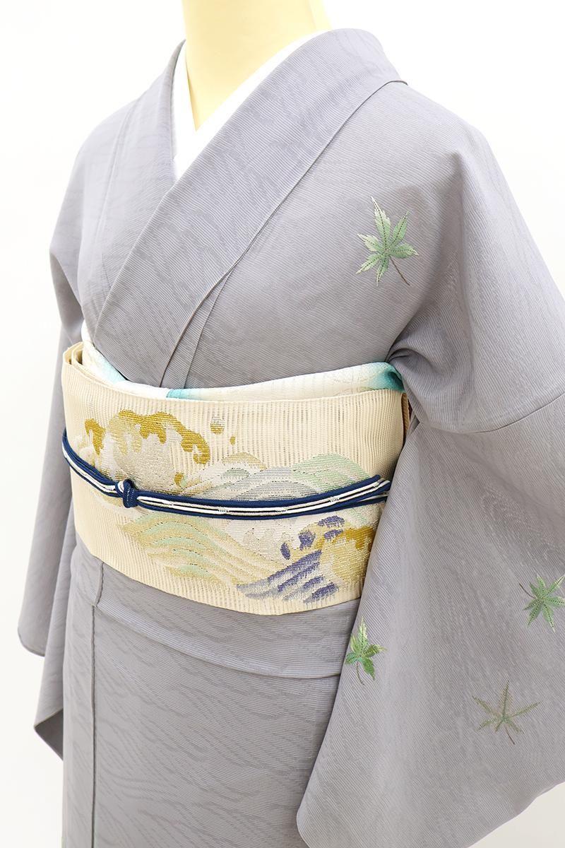 銀座【B-4134】紋絽 刺繍 付下げ 灰紫色 青楓の図 :身丈159/裄68