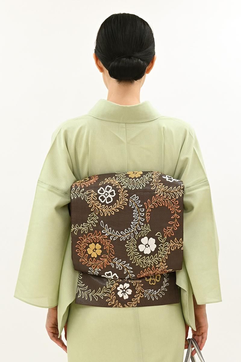 あおき【L-8274】夏 袋帯 マルーン色 花唐草文 - 銀座きもの青木｜長く