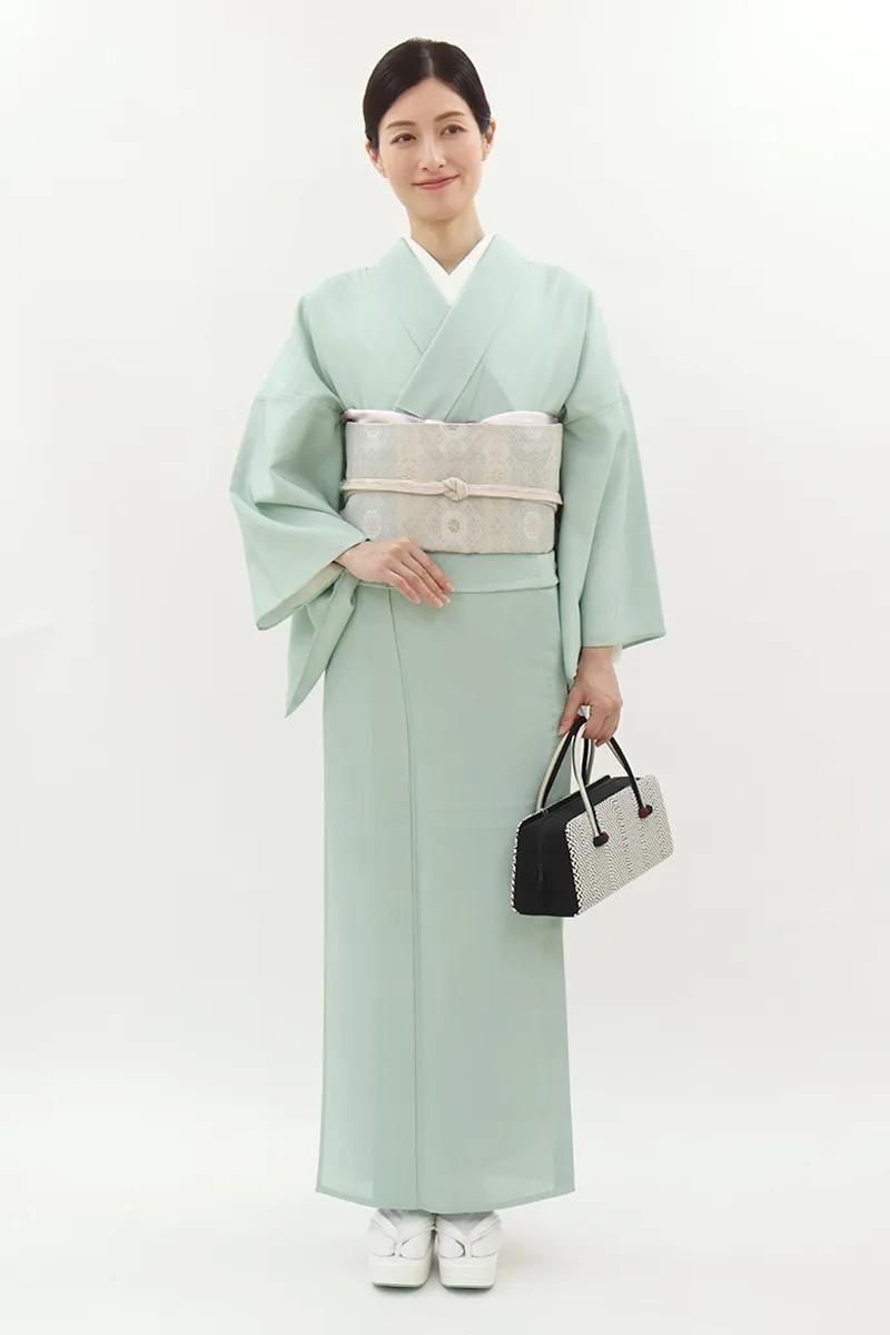 あおき【C-3177-2】絽 江戸小紋 薄緑色 万筋（反端付）（N）:身丈160.5