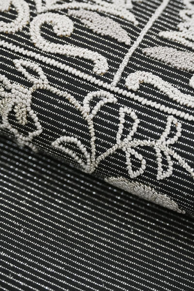 銀座【L-8327】絽 相良刺繍 袋帯 黒色 装飾花文 - 銀座きもの青木