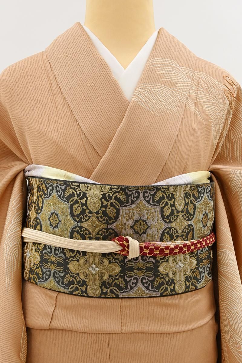 銀座【L-8409】袋帯 紺鼠色×金色 華文 - 銀座きもの青木｜長く大切に着