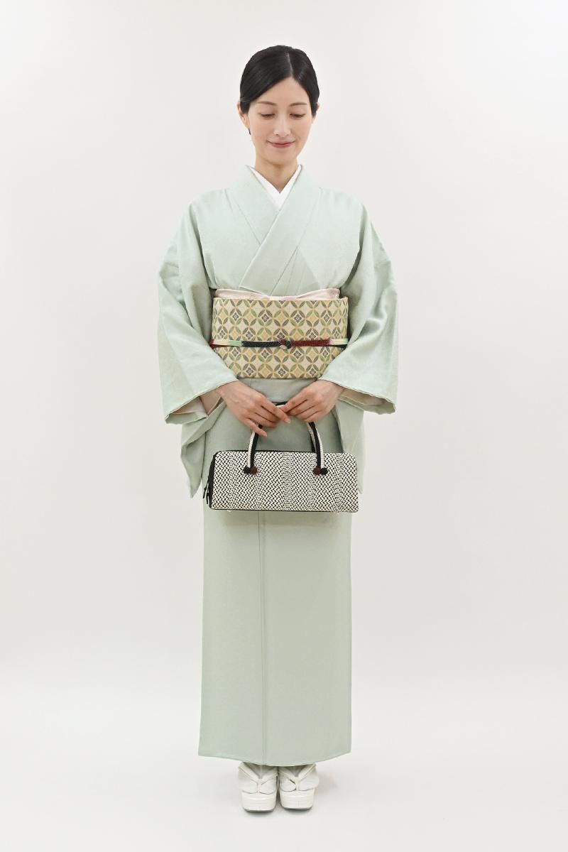 銀座【C-3260】色無地 水縹色 七宝の地紋(反端付)（N):身丈156.5/裄66