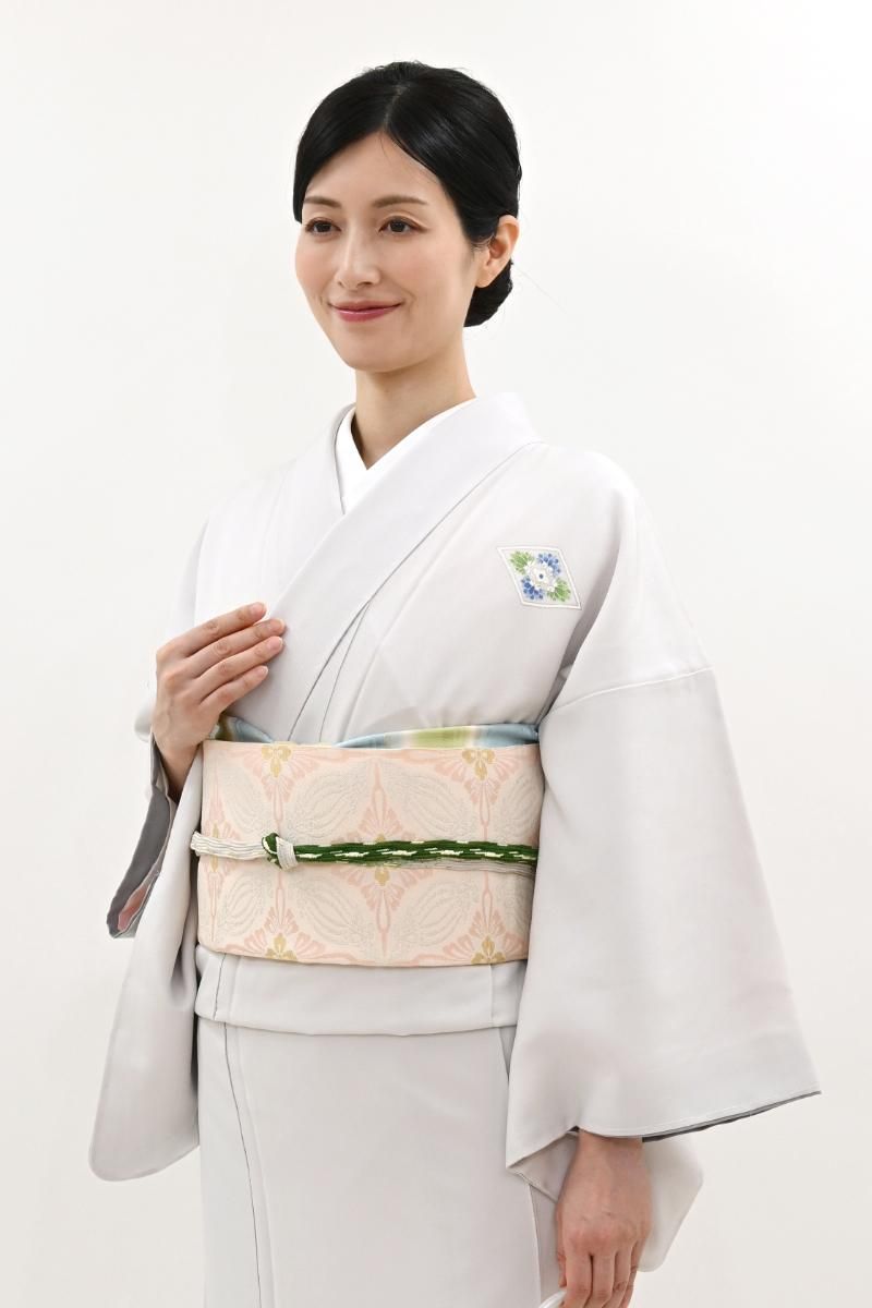 銀座【L-8394】袋帯 シェルピンク 鳥襷文（落款入・千切屋扱い