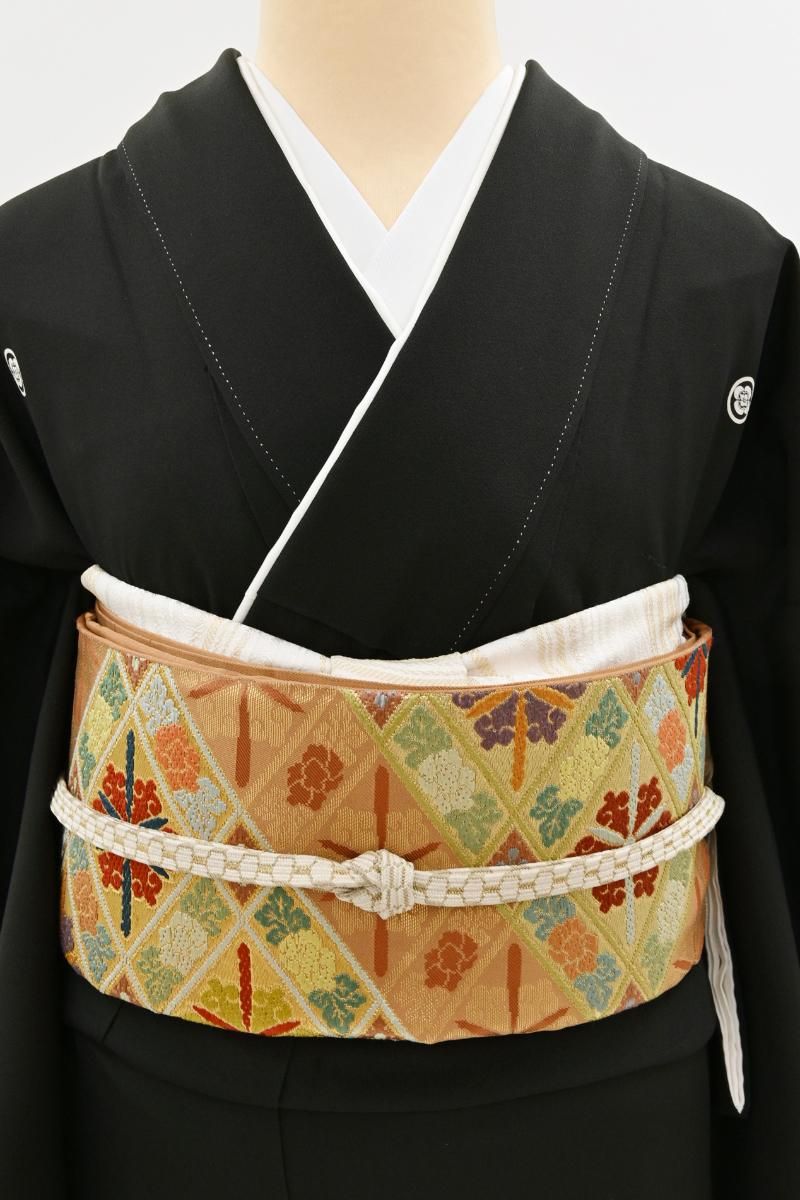 銀座【L-8434】西陣 川島織物製 本金 加良錦 本袋帯 駱駝色 花菱文