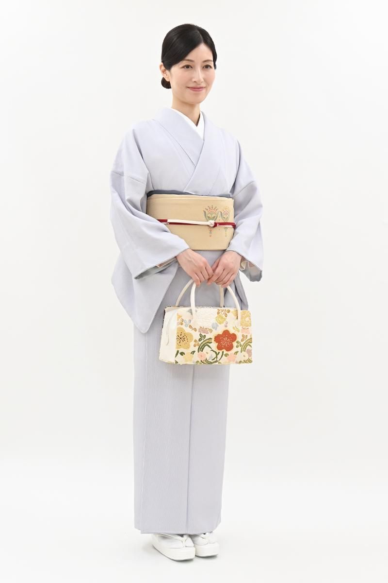 銀座【C-3298】江戸小紋 暁鼠色 万筋（反端付）（N） :身丈159.5/裄67