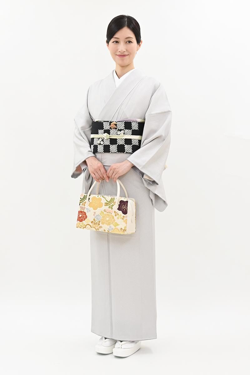 銀座【C-3306】江戸小紋 絹鼠色 行儀（反端付）（N） :身丈165/裄69.5