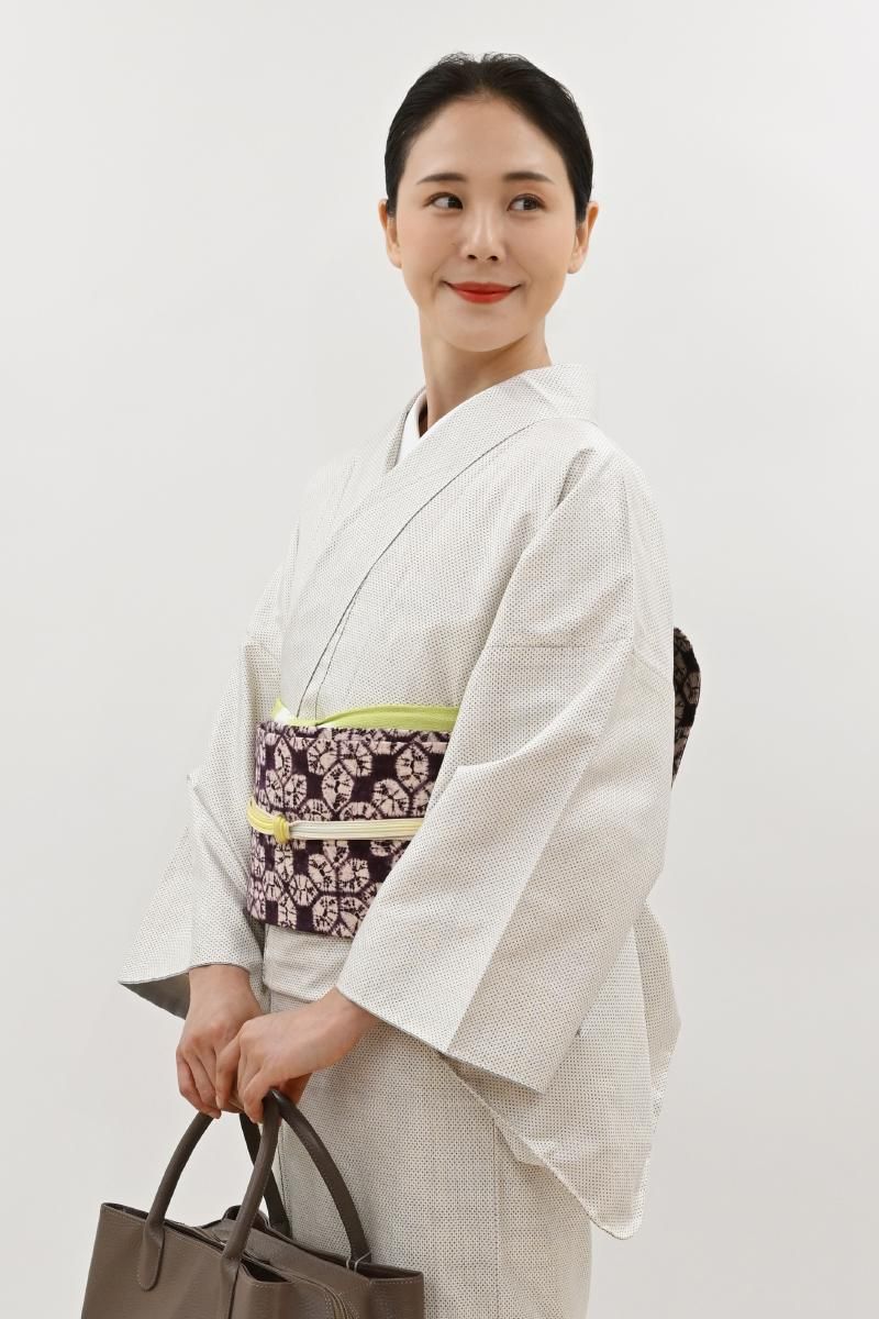 銀座【H-0758】草紫堂製 南部絞紫根染 木綿地 二部式 名古屋帯 紫根色