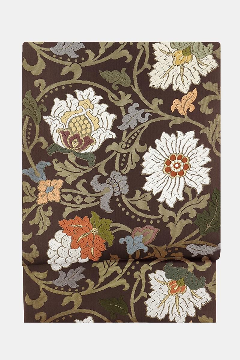 銀座【帯5767】西陣 織文意匠鈴木製 袋帯 唐綾錦「唐花豊穣文様