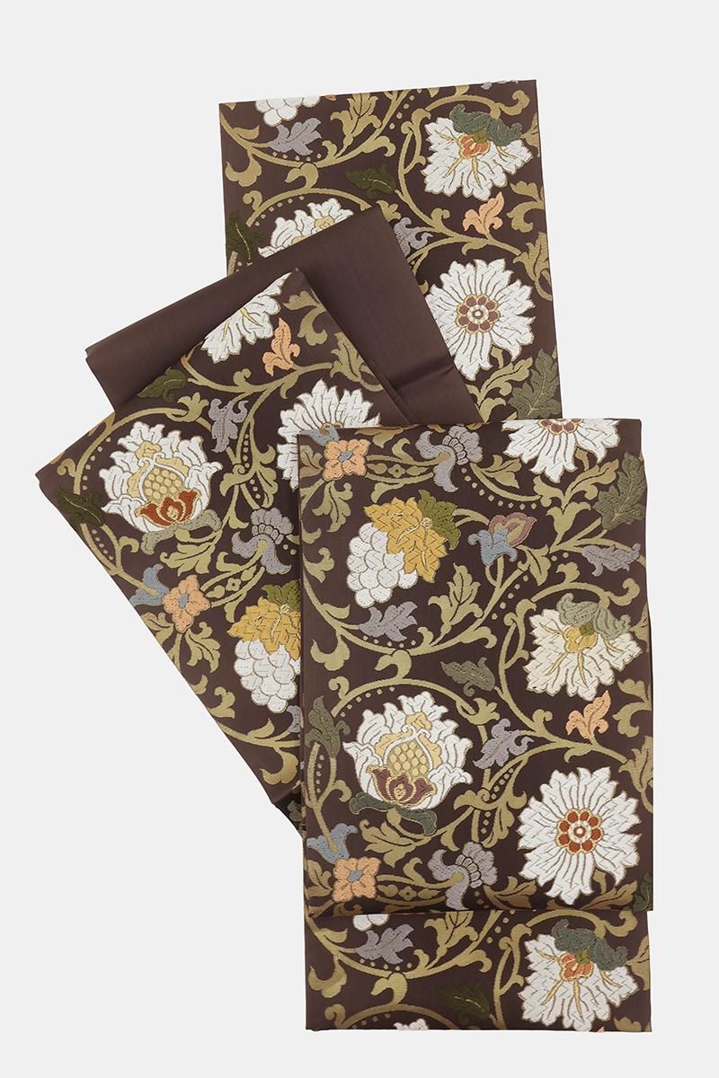 銀座【帯5767】西陣 織文意匠鈴木製 袋帯 唐綾錦「唐花豊穣文様