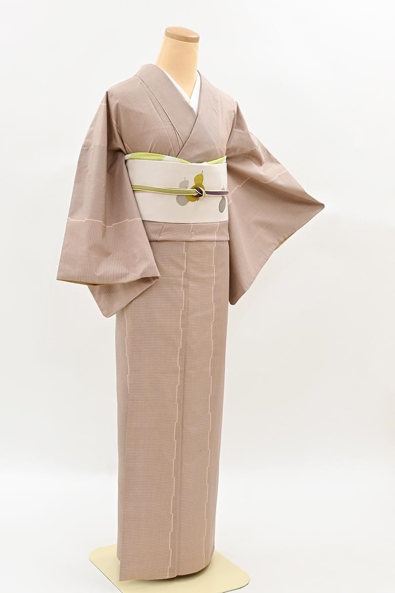 銀座【A-4187】大島紬 灰桜色 幾何文:身丈157.5/裄65.5/細め - 銀座