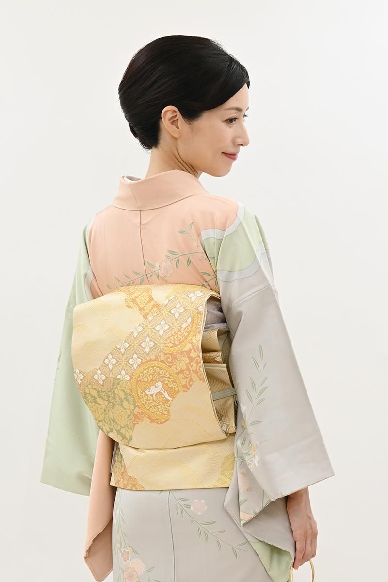 銀座【L-8449】西陣 川島織物製 本袋帯 象牙色 道長取りに名物裂文