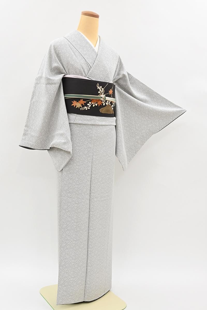 銀座【C-3313】織着物 銀鼠色 牡丹唐草の地紋 :身丈157/裄66.5/細め