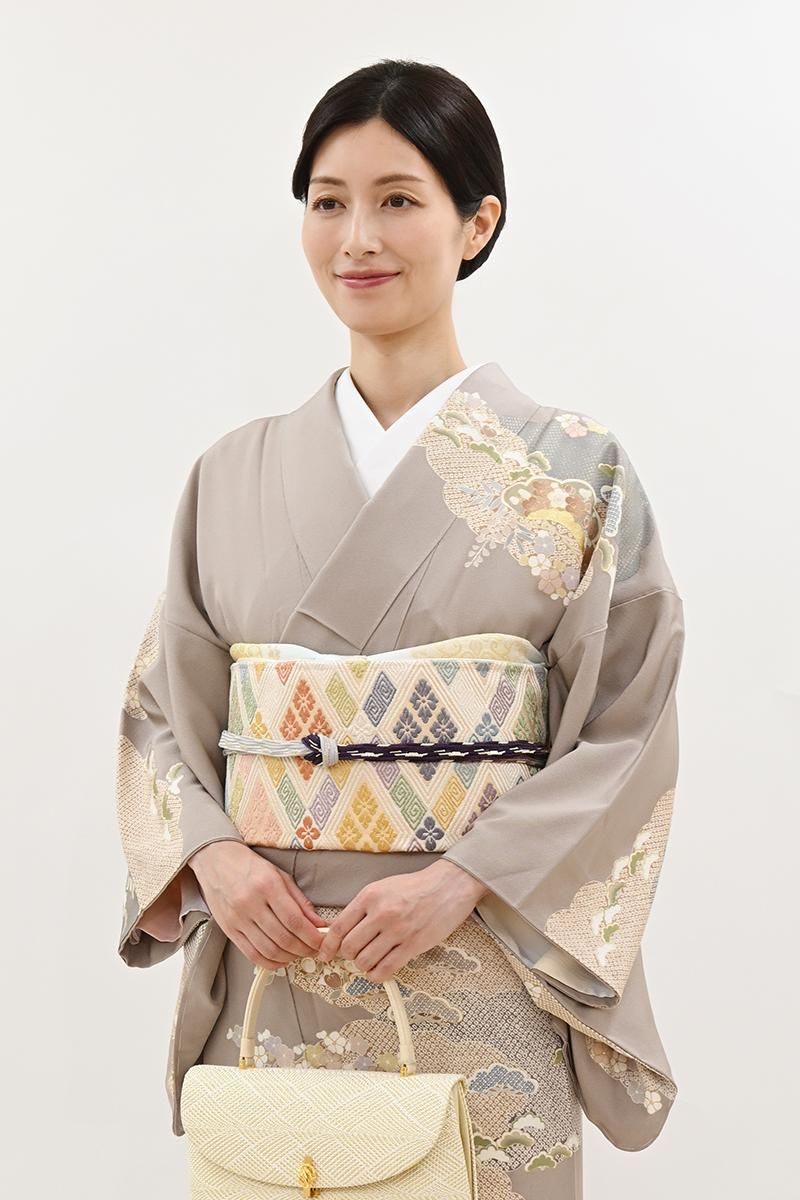 銀座【L-8456】袋帯 乳白色 多彩な花菱文 - 銀座きもの青木｜長く大切