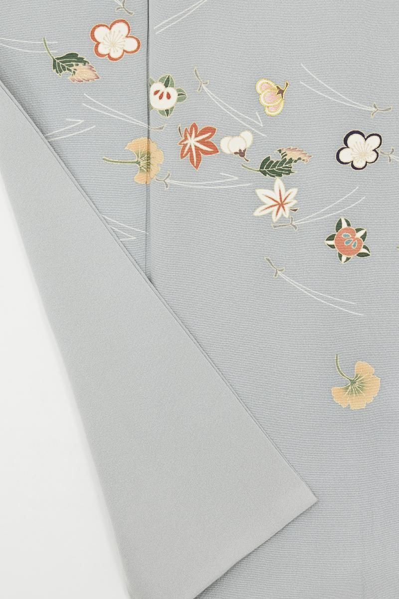 銀座【B-4288】縮緬地 付下げ 淡い深川鼠色 吹寄せ文:身丈151/裄64