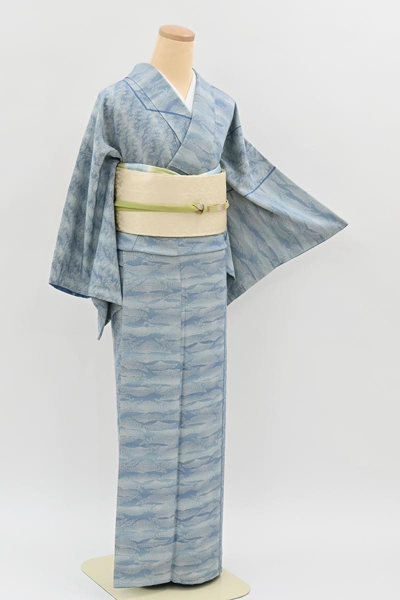 銀座【B-4317】日本工芸会正会員 坂口幸市作 染一ッ紋 付下げ 浅縹色