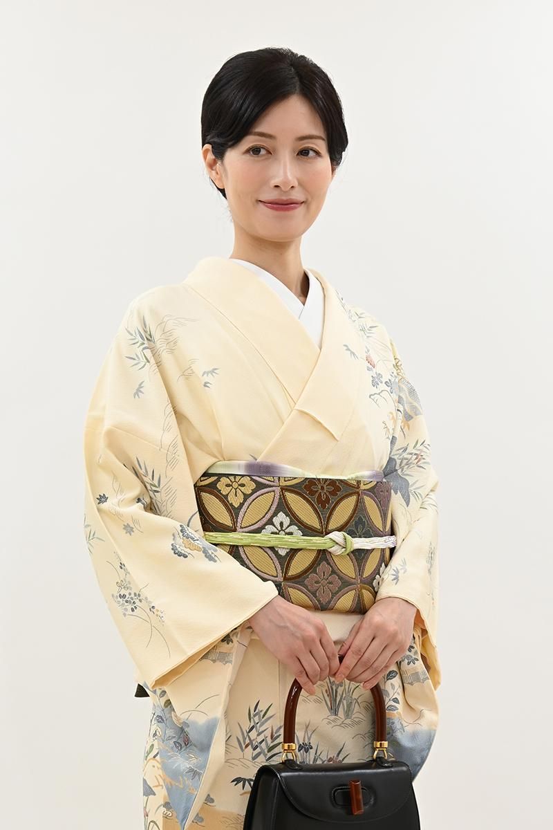 銀座【L-8492】袋帯 鶯茶色 七宝花文 - 銀座きもの青木｜長く大切に着