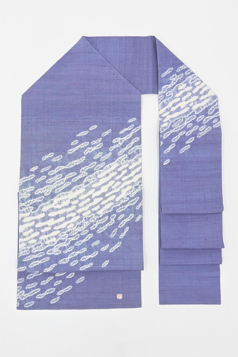 銀座【H-0844】日本工芸会正会員 市瀬史朗作 紬地 染名古屋帯 紅掛花色