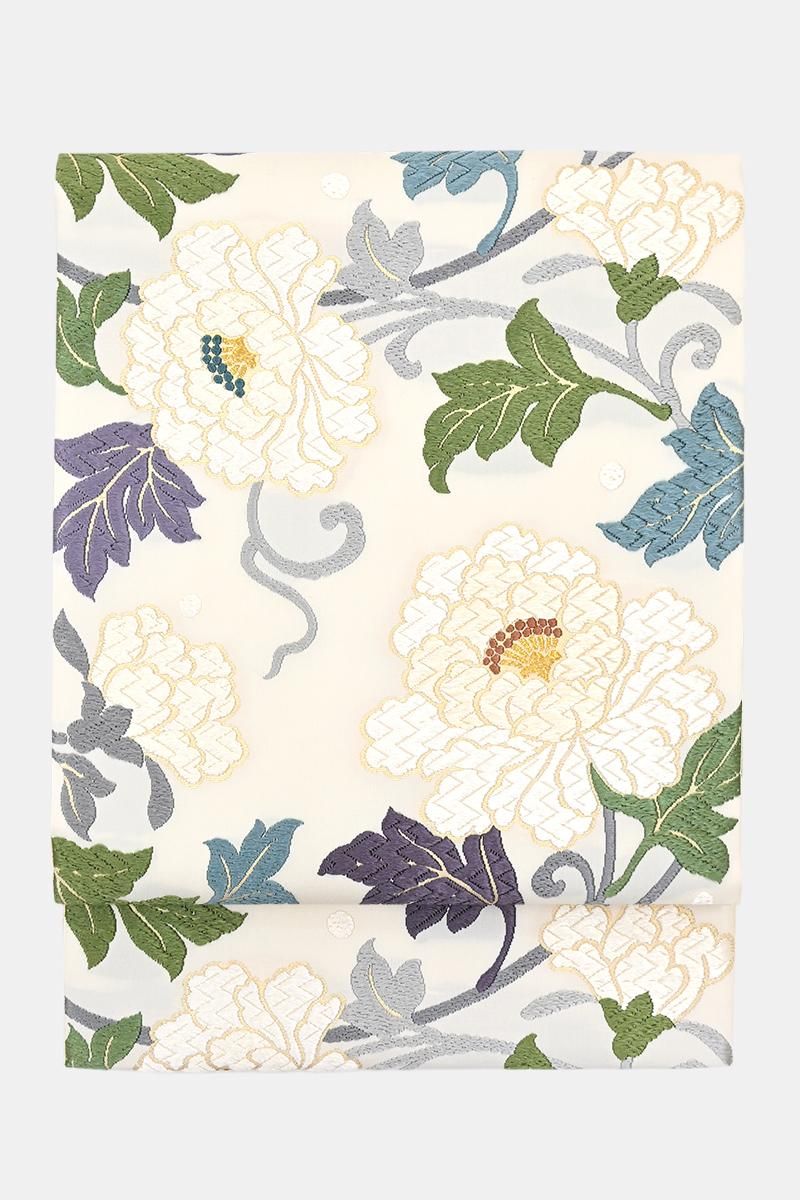 銀座【帯5827】西陣 織文意匠鈴木製 袋帯 唐綾錦「大牡丹唐花文様