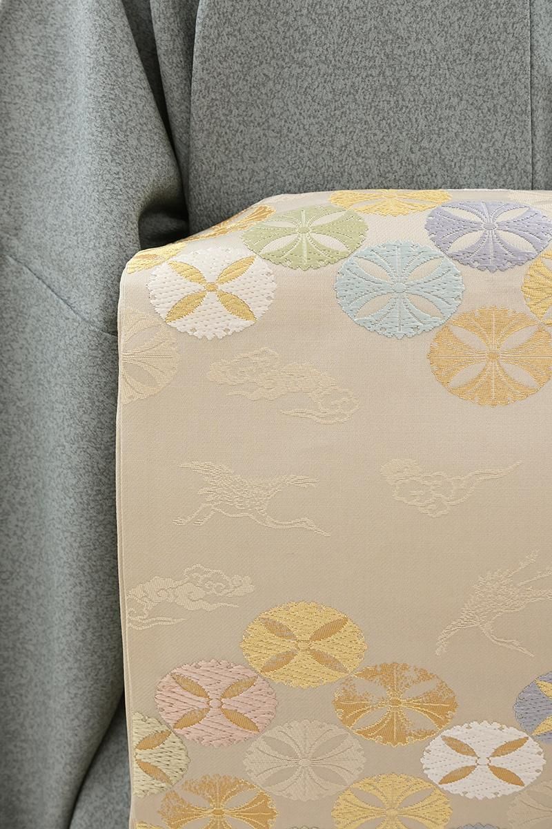 銀座【L-8558】袋帯 白茶色 雪輪七宝文 - 銀座きもの青木｜長く大切に