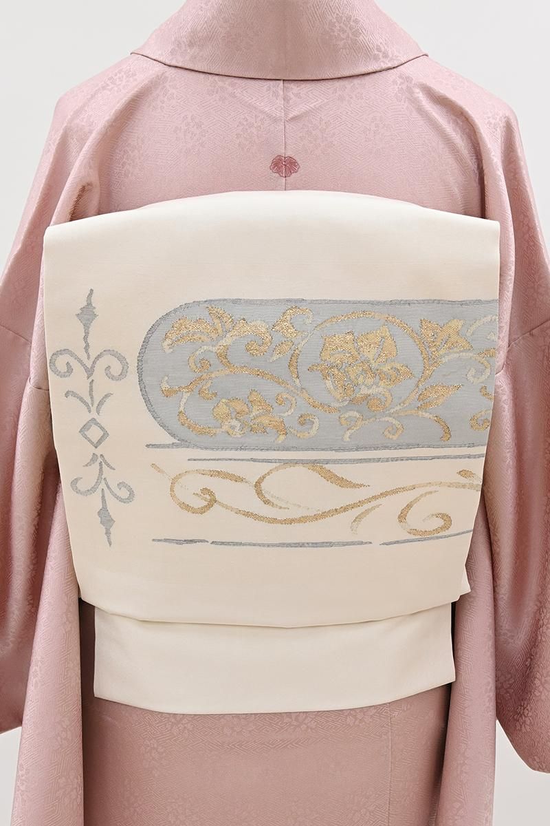 銀座【H-0871】開き織名古屋帯 白練色 装飾唐花文 - 銀座きもの青木